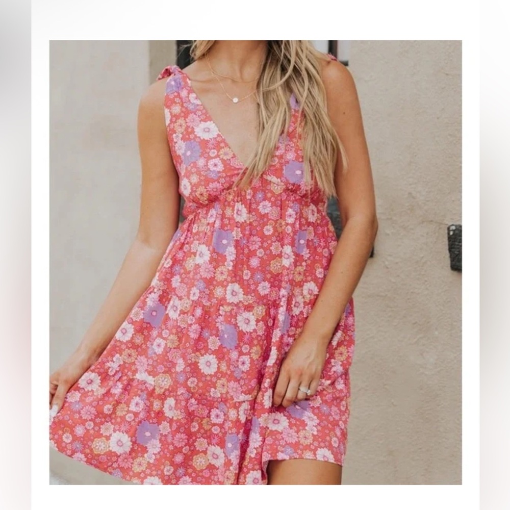Millibon Floral Pink and Purple Summer Dress Flowy Mini Size Womens Medium